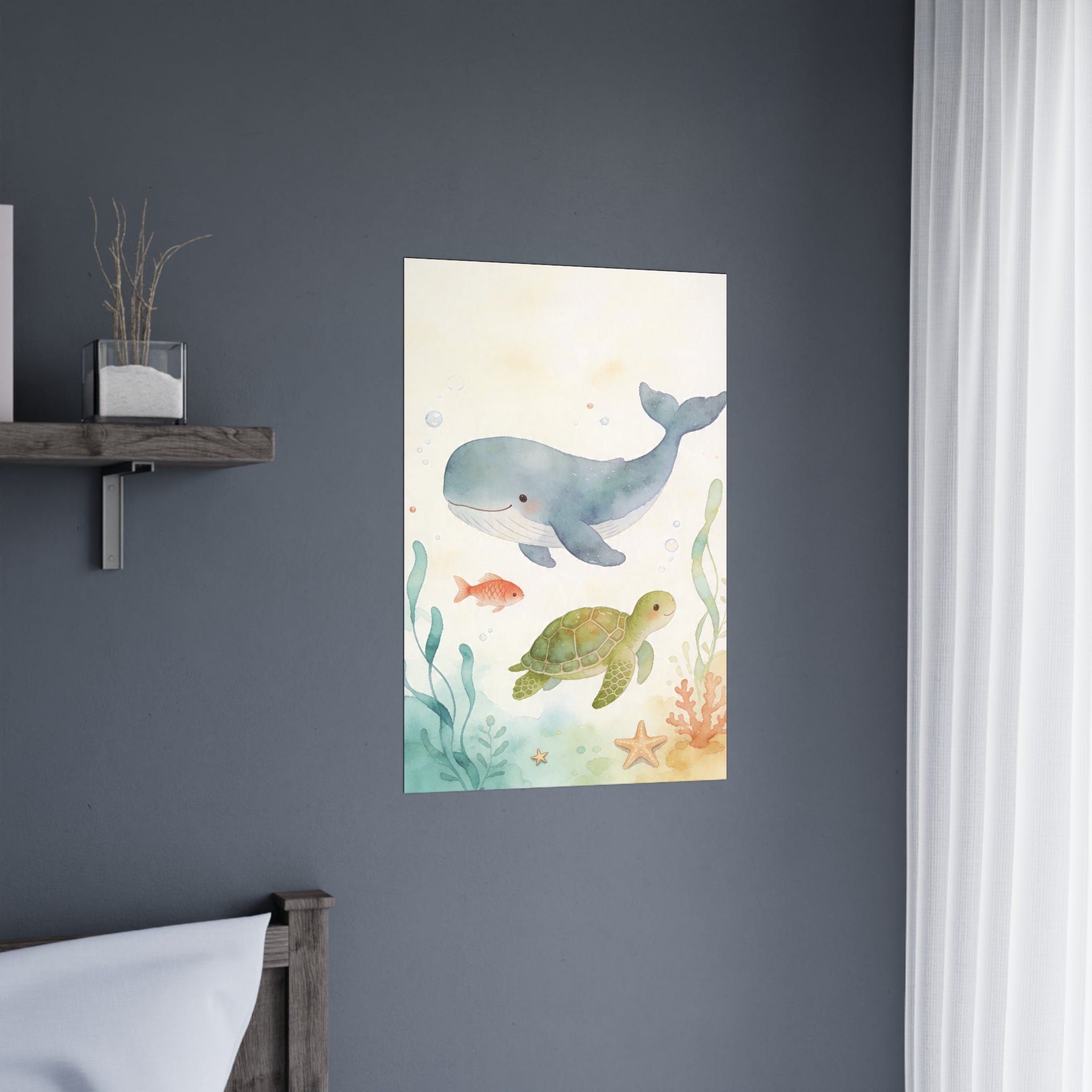 Wal- Wal- und Schildkröten-Ozean-Kinderzimmerposter — Mattes Wandbild für Kinder