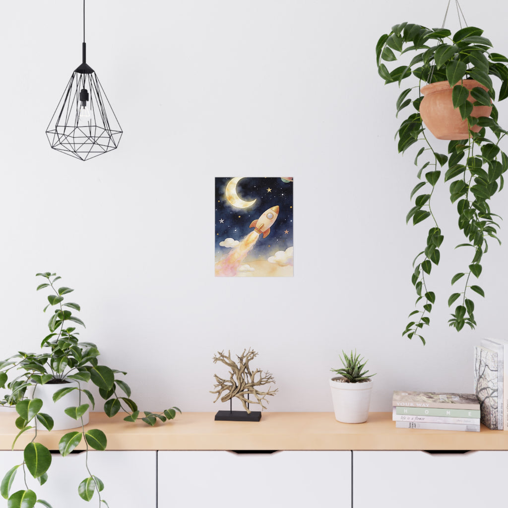Raketen-Mond-Poster fürs Kinderzimmer – Verspielte Weltraum-Wandkunst fürs Kinderzimmer