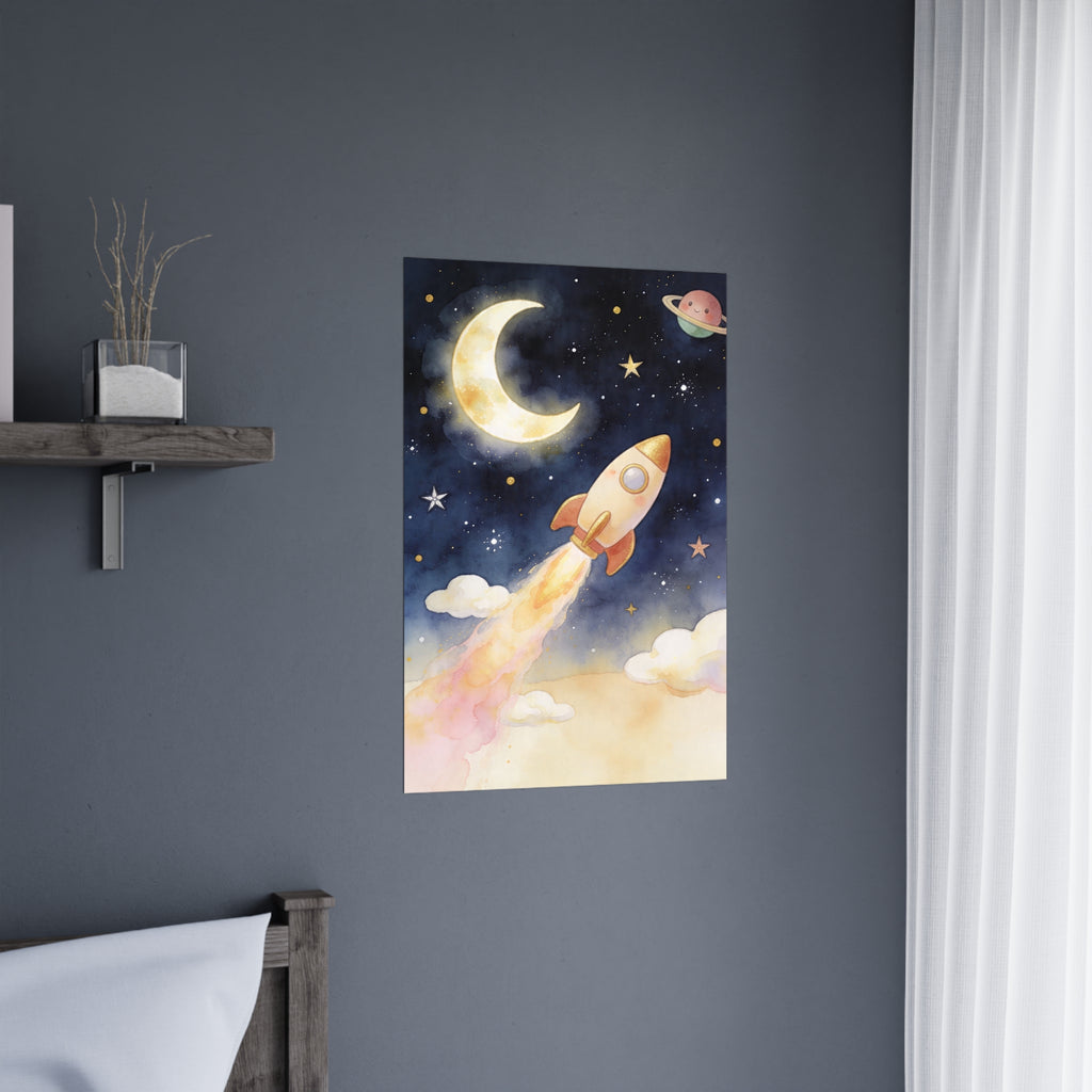Raketen-Mond-Poster fürs Kinderzimmer – Verspielte Weltraum-Wandkunst fürs Kinderzimmer