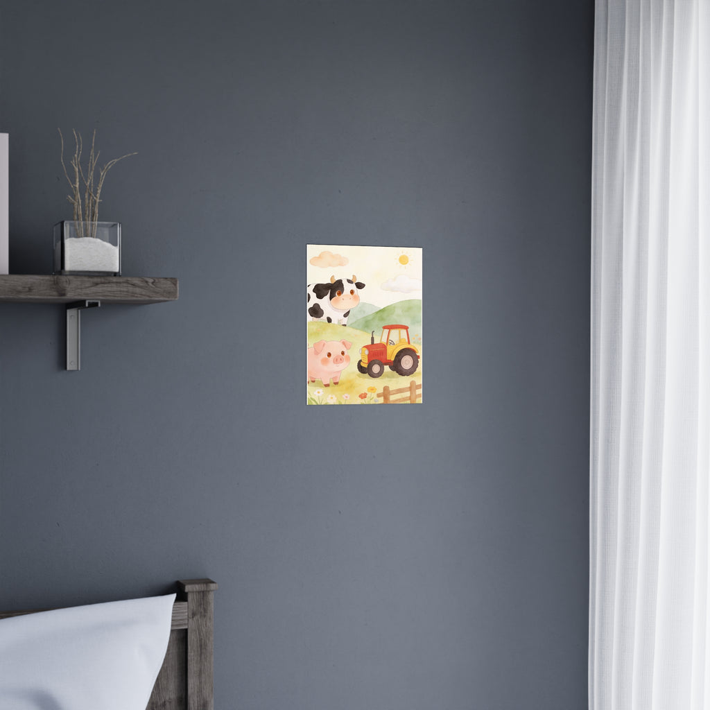 Bauernhof-Freunde – Mattes Poster – Niedliche Kuh, Schwein & Traktor – Wanddeko fürs Kinderzimmer