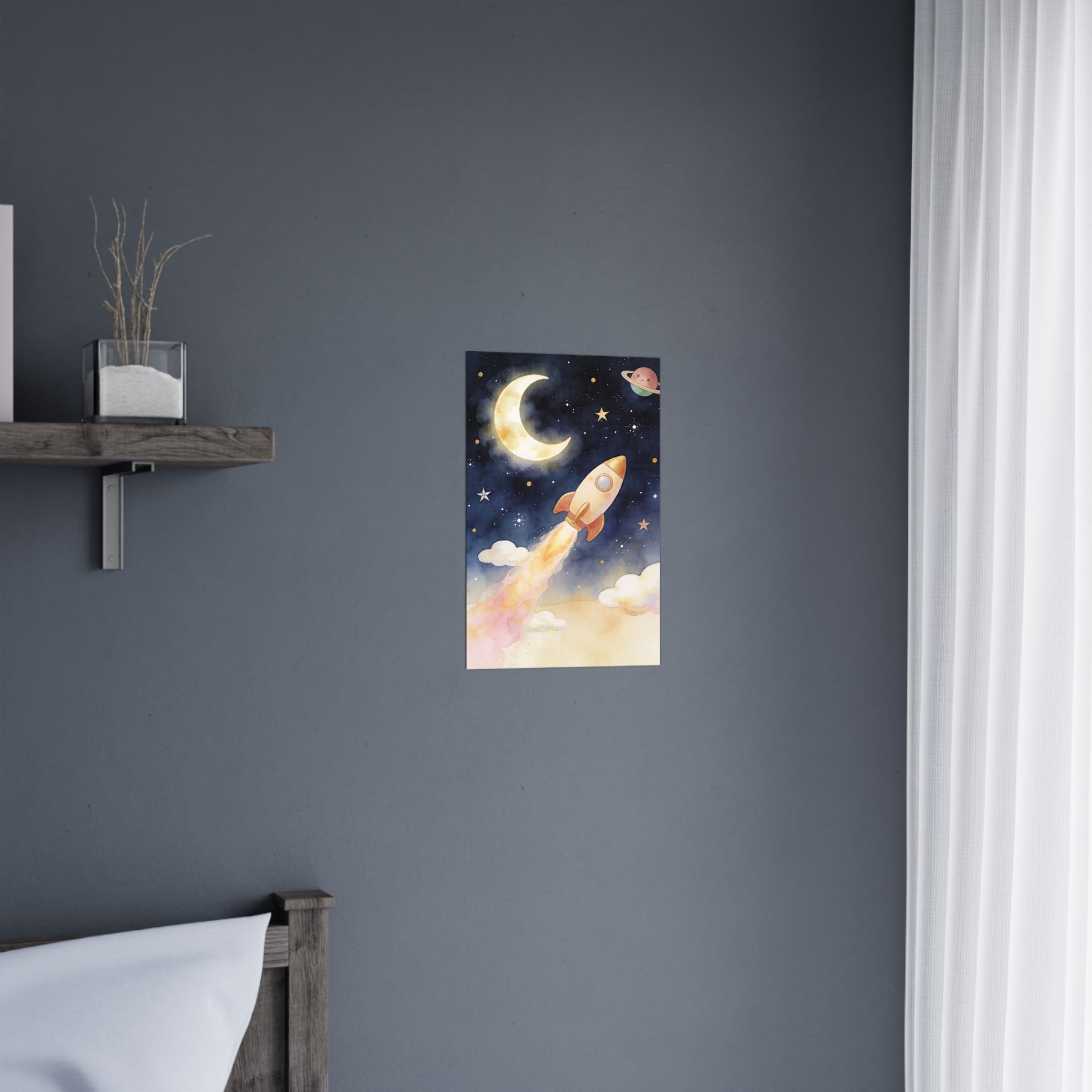 Raketen-Mond-Poster fürs Kinderzimmer – Verspielte Weltraum-Wandkunst fürs Kinderzimmer