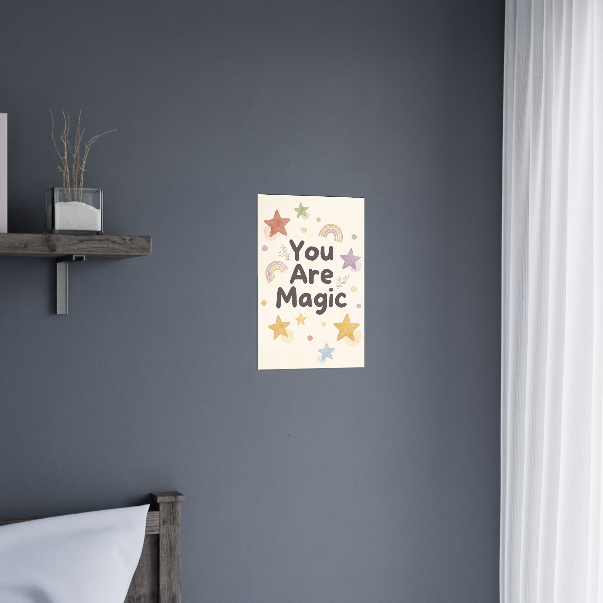 Du bist Magie – Mattes Poster – Inspirierendes Wandbild fürs Kinderzimmer mit Regenbögen und Sternen