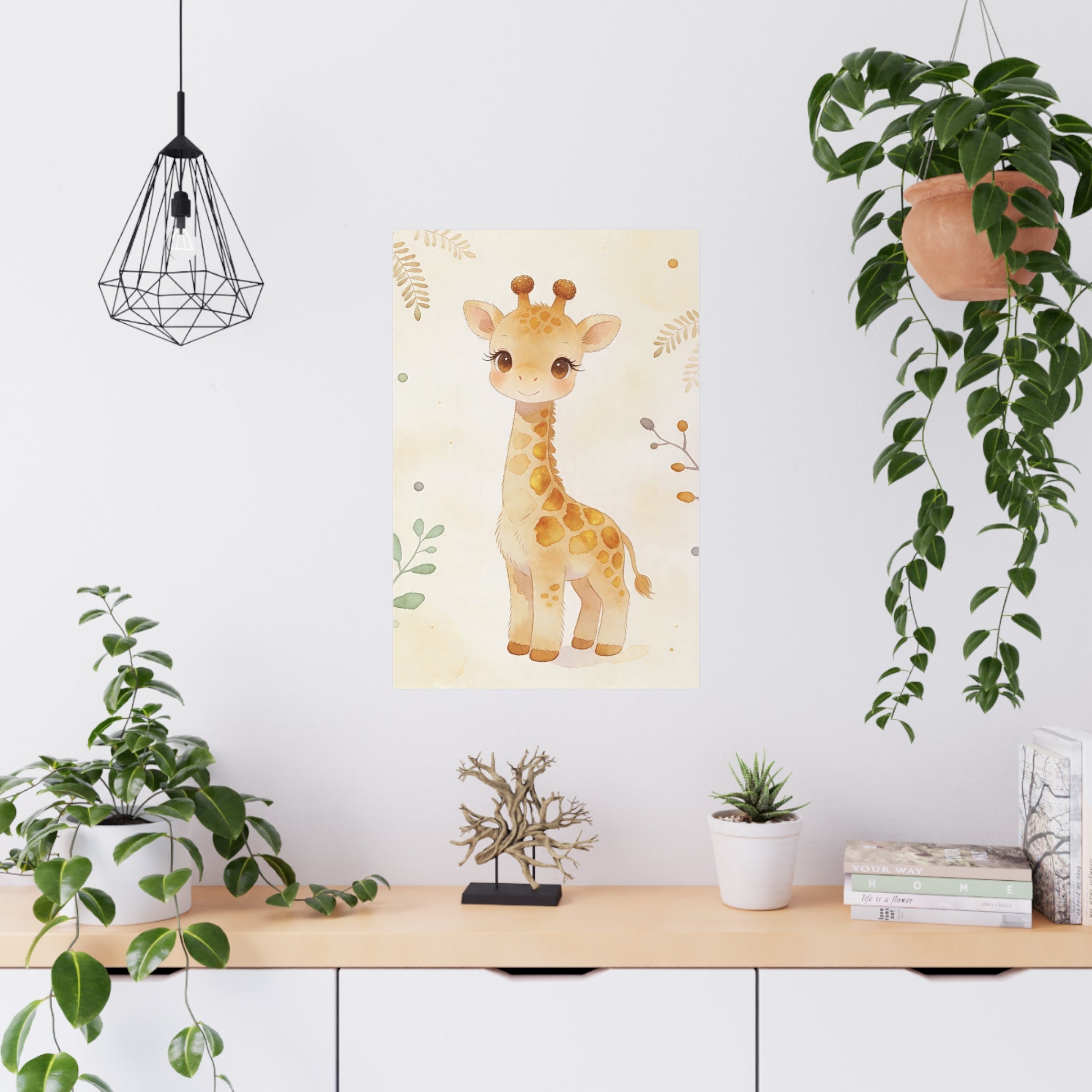 Giraffen-Babyzimmerposter – Niedliches, mattes Aquarellposter fürs Kinderzimmer