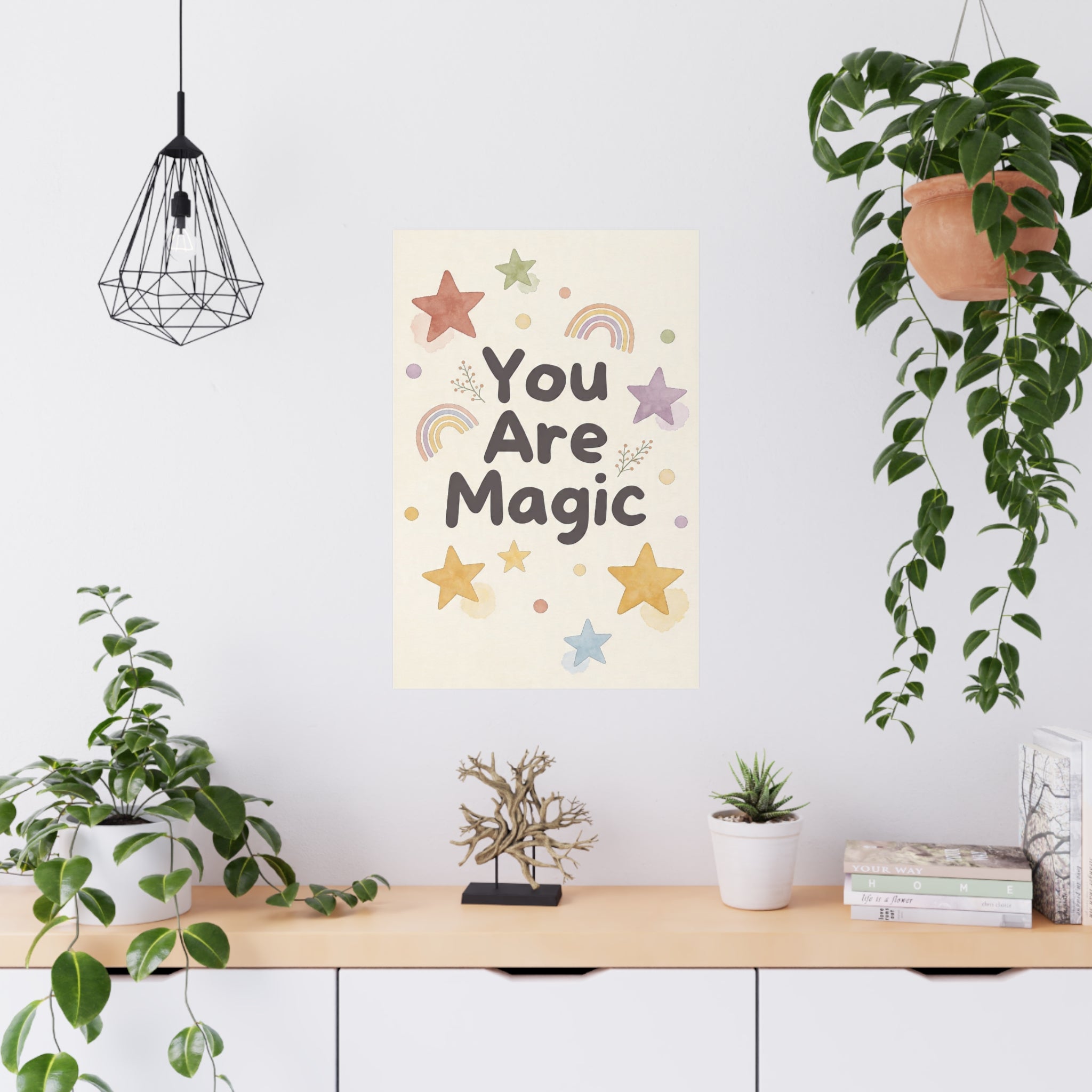 Du bist Magie – Mattes Poster – Inspirierendes Wandbild fürs Kinderzimmer mit Regenbögen und Sternen