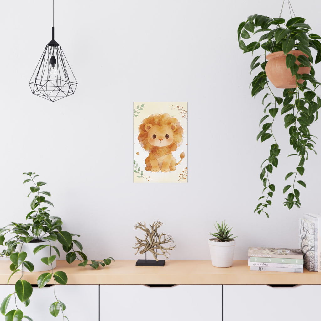Niedliches Aquarell-Löwenposter – Wandbild fürs Kinderzimmer, mattes Design