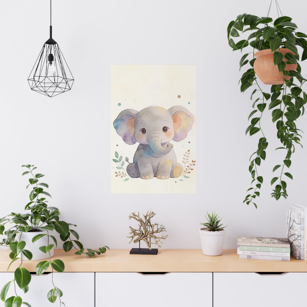 Baby-Elefanten-Poster (matt) – Niedliches Aquarell-Wandbild fürs Kinderzimmer