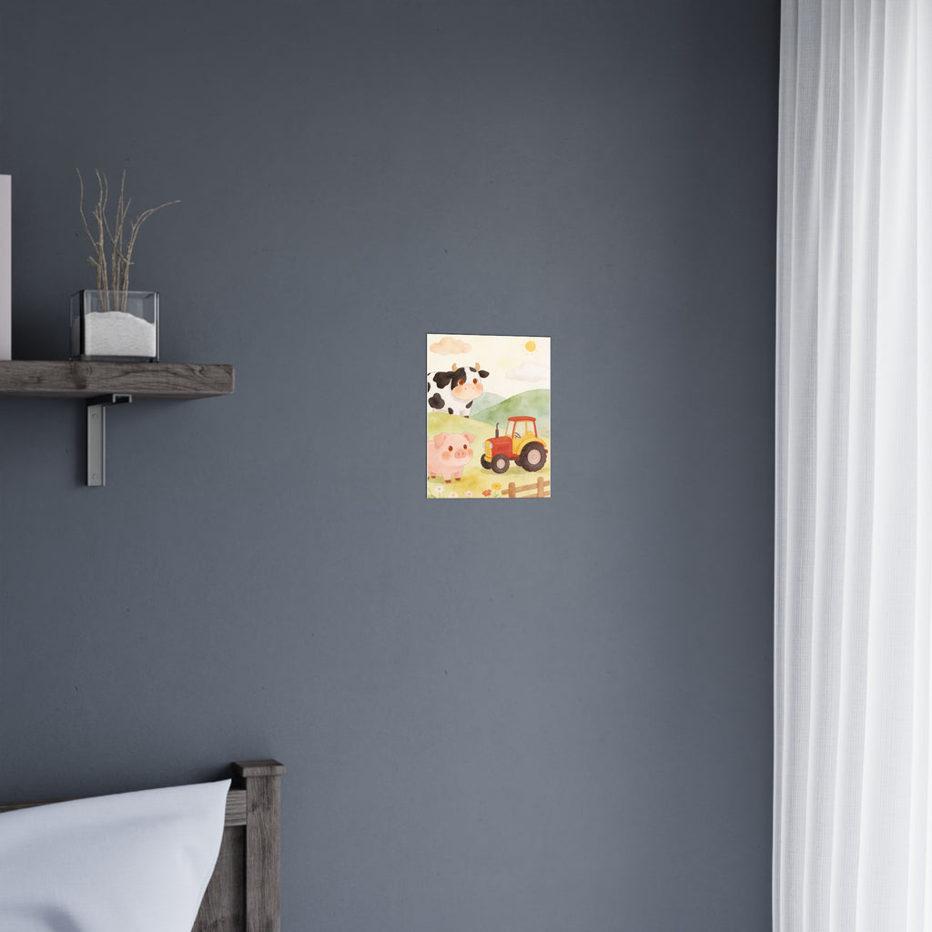 Bauernhof-Freunde – Mattes Poster – Niedliche Kuh, Schwein & Traktor – Wanddeko fürs Kinderzimmer