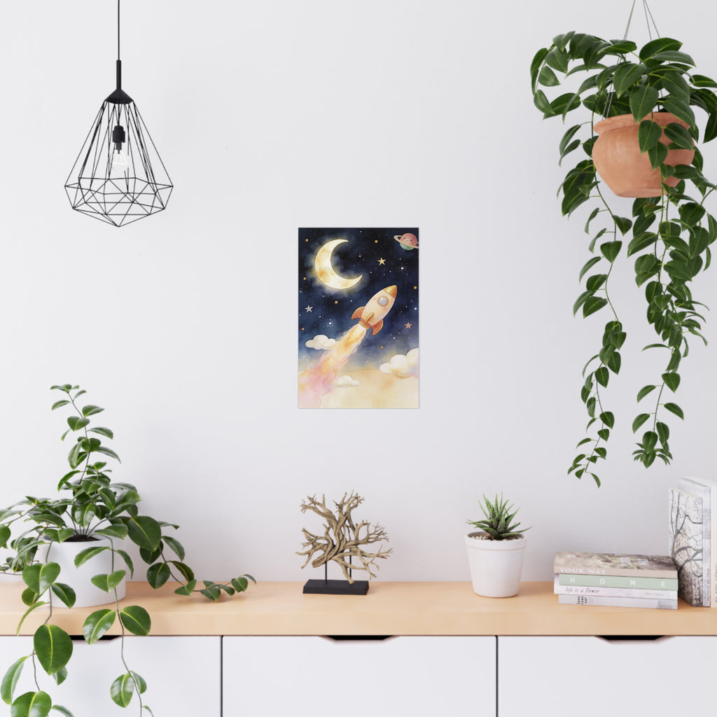 Raketen-Mond-Poster fürs Kinderzimmer – Verspielte Weltraum-Wandkunst fürs Kinderzimmer