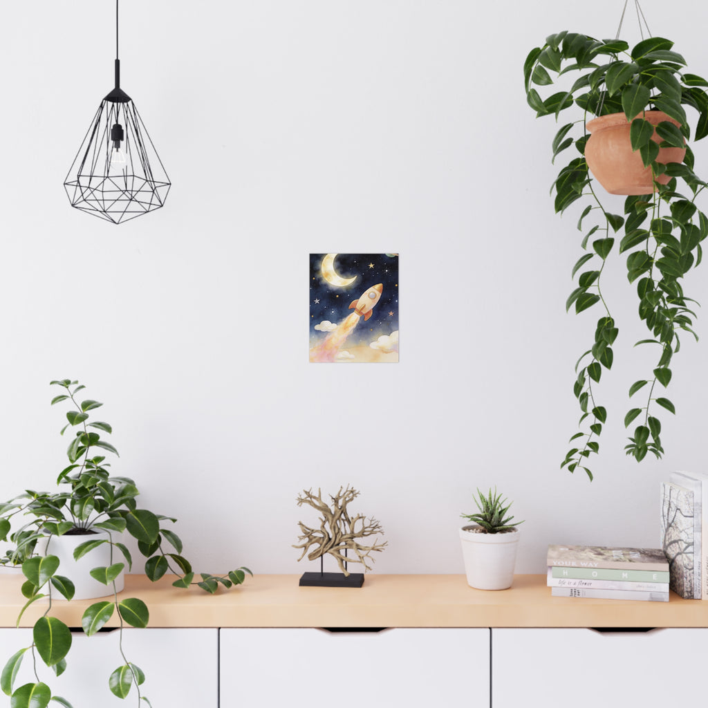 Raketen-Mond-Poster fürs Kinderzimmer – Verspielte Weltraum-Wandkunst fürs Kinderzimmer