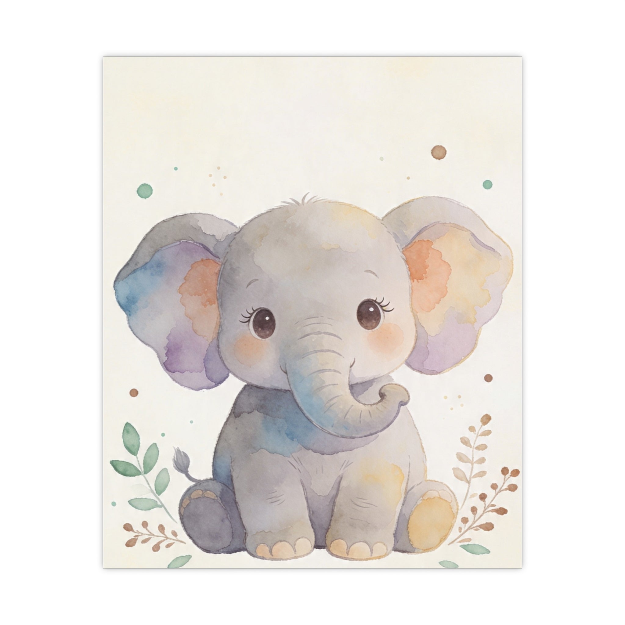 Baby Elephant Matte Poster — Cute Watercolor Nursery Wall Art for Kids’ Bedroom