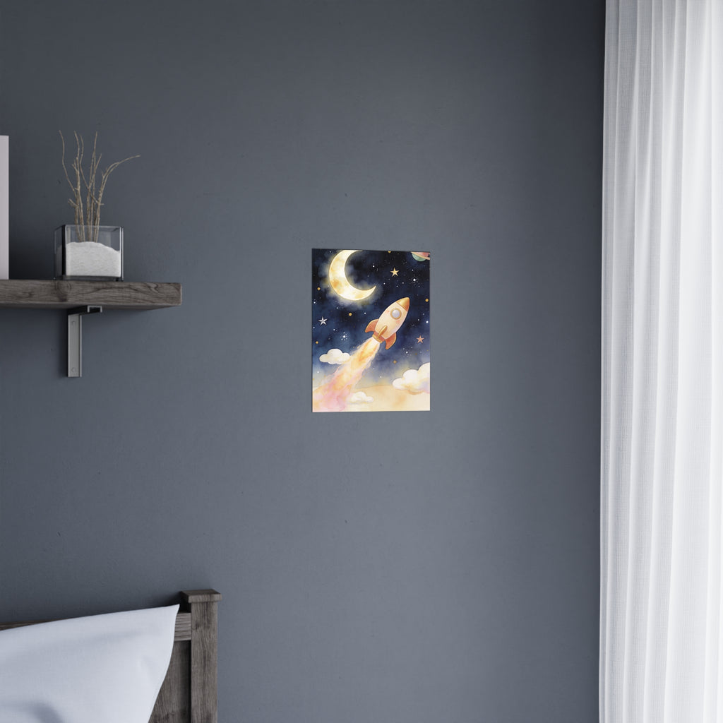 Raketen-Mond-Poster fürs Kinderzimmer – Verspielte Weltraum-Wandkunst fürs Kinderzimmer