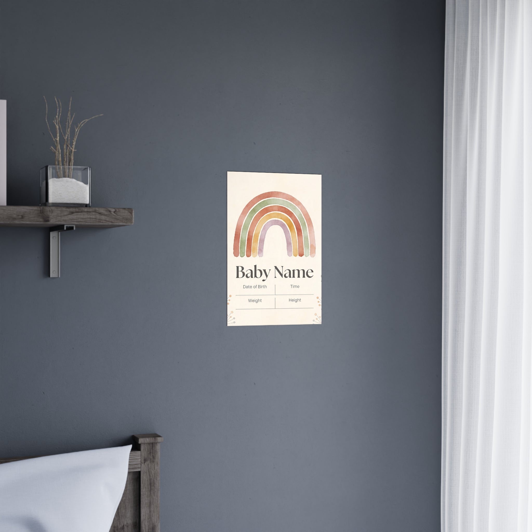 Personalisiertes Babynamensposter – Regenbogen-Geburtsdaten, mattes Design