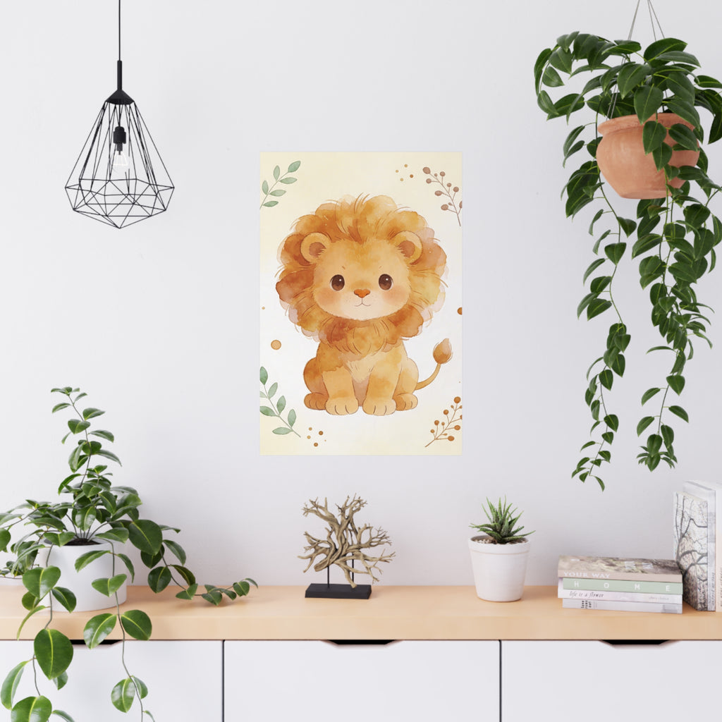 Niedliches Aquarell-Löwenposter – Wandbild fürs Kinderzimmer, mattes Design