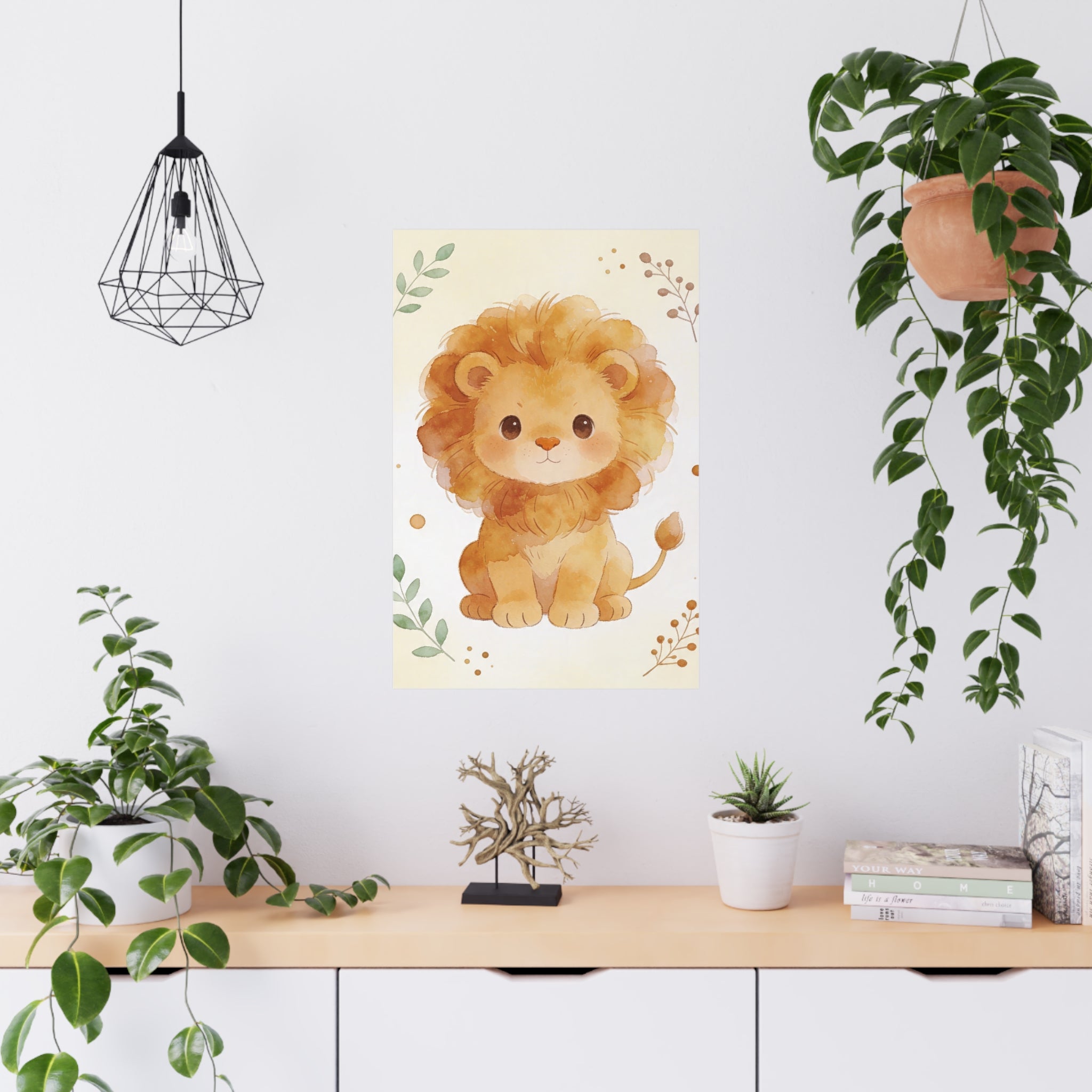 Niedliches Aquarell-Löwenposter – Wandbild fürs Kinderzimmer, mattes Design