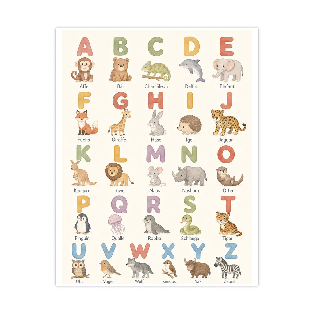 Alphabet-Tierposter (matt) – Niedliches ABC-Wandbild fürs Kinderzimmer