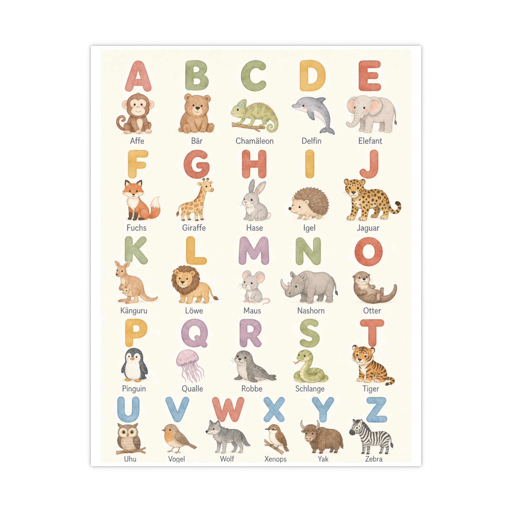 Alphabet-Tierposter (matt) – Niedliches ABC-Wandbild fürs Kinderzimmer